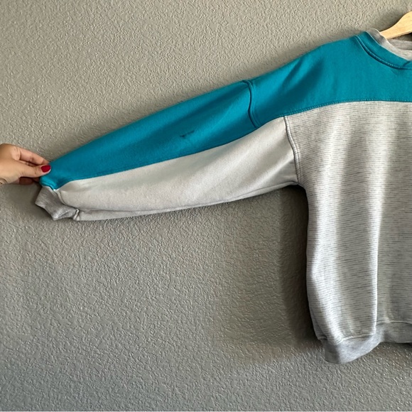 Vintage Caesars Sweatshirt Color Block Long Sleeve Blue Striped Grey Large - Picture 6 of 8